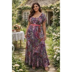 Vintage Saks Fifth Avenue Empire Waist Puff Sleeve Floral Maxi Dress Size 16